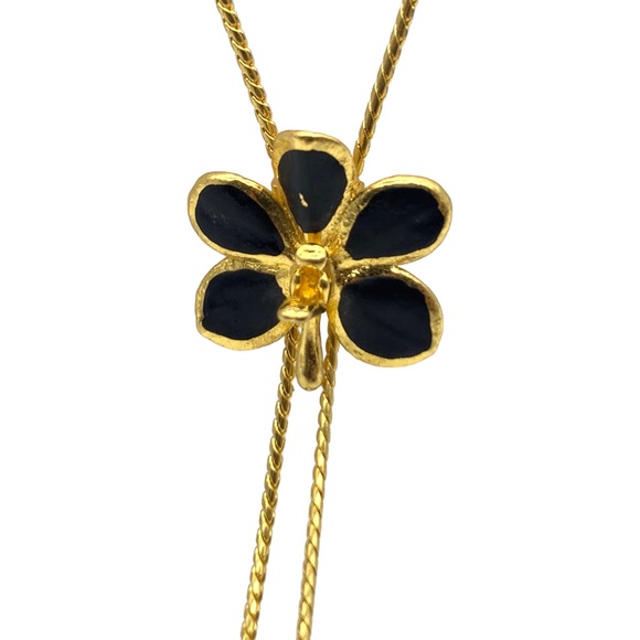 40” 1990s Floral Charm Lariat Gold Plated Long Necklace - Picture 4 of 9